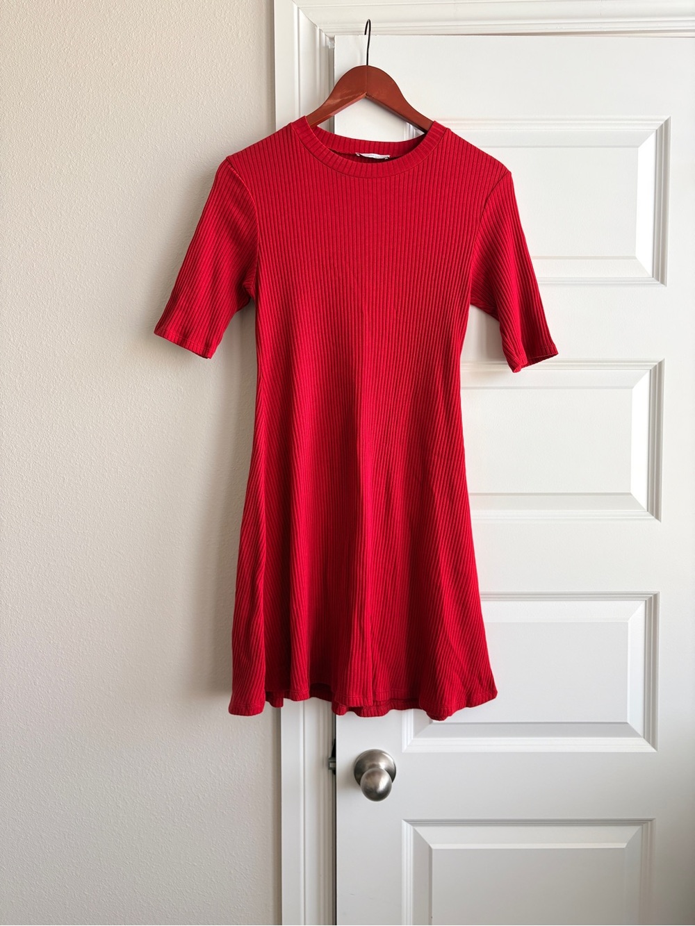 Zara Trafaluc Red Ribbed Cotton A Line Dress L Made Portugal